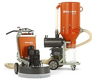 Шлифовальная машина Husqvarna PG 820, подключенная к пылесосу